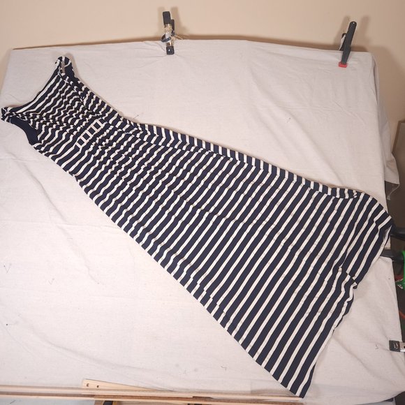 Boden Striped Maxi Dress Womens 10L Blue White Tank Sleeveless Gathers Beach - Picture 2 of 15
